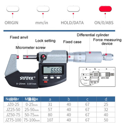 Digital Display Outer Diameter Micrometer 0.001mm High Precision Electronic Spiral Micrometer Thickness Gauge, Model:25-50mm - Coating Thickness Gauge by buy2fix | Online Shopping UK | buy2fix