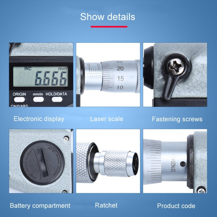 Digital Display Outer Diameter Micrometer 0.001mm High Precision Electronic Spiral Micrometer Thickness Gauge, Model:25-50mm - Coating Thickness Gauge by buy2fix | Online Shopping UK | buy2fix
