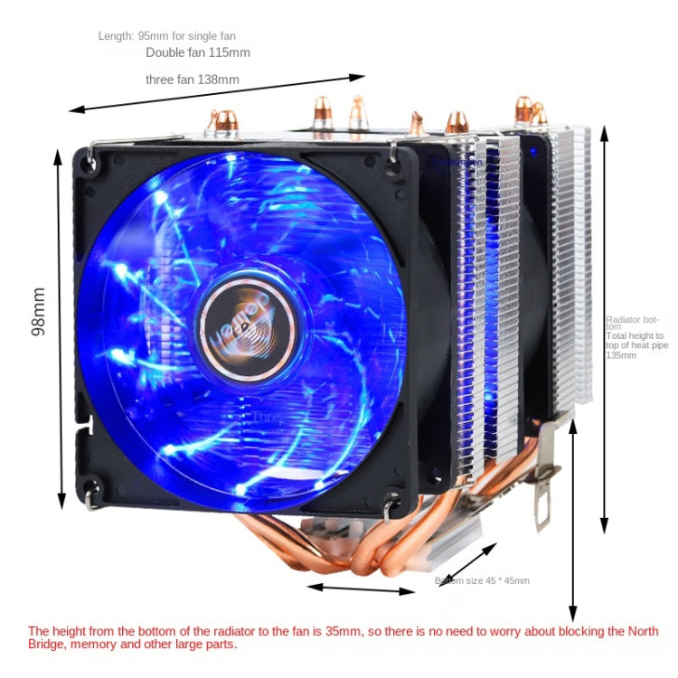 Desktop Computer 6 Copper Tube CPU Radiator Super Quiet Without Light 3-pin Double Fan by buy2fix