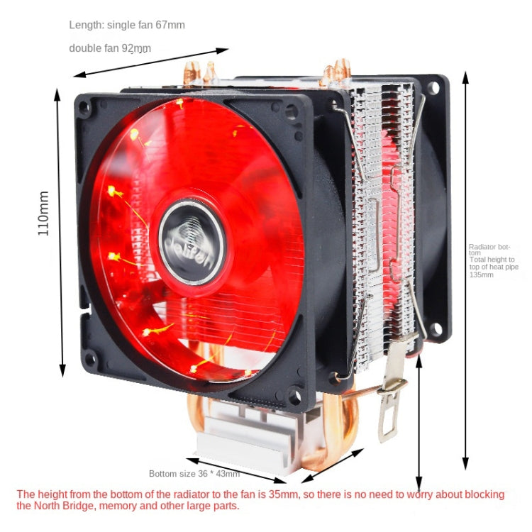 Desktop Computer 6 Copper Tube CPU Radiator Super Quiet Blue Light 3-pin Single Fan by buy2fix