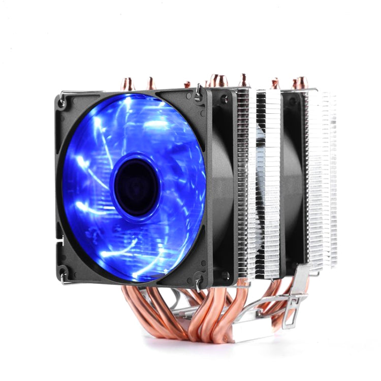 Desktop Computer 6 Copper Tube CPU Radiator Super Quiet Blue Light 3-pin Double Fan by buy2fix