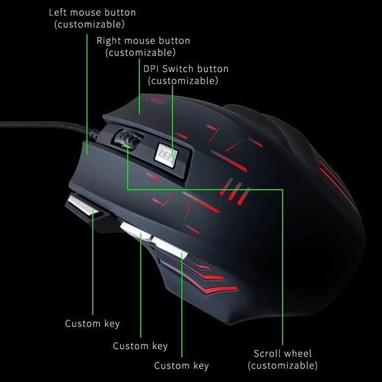 MOS7 7 Keys One-click Combo Custom Keyboard Shortcuts Game Mice, Cable Length: 2m(Black) by buy2fix