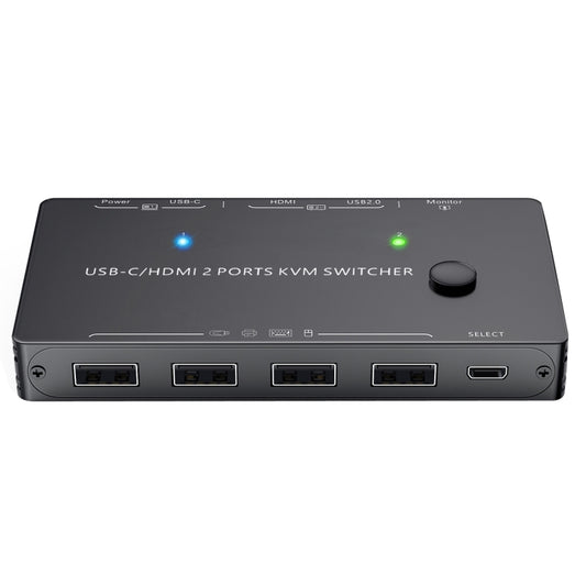 KCEVE-201TC HDMI +Type-C Input 2 In 1 Out 4K 60HZ KVM HD Switcher(Black) by buy2fix