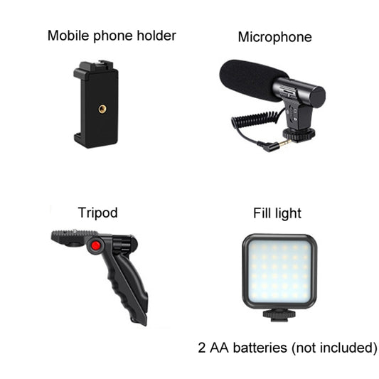 KIT-01LM 3 in 1 Video Shooting LED Light Portable Tripod Live Microphone, Specification:Battery Models - Selfie Sticks by buy2fix | Online Shopping UK | buy2fix