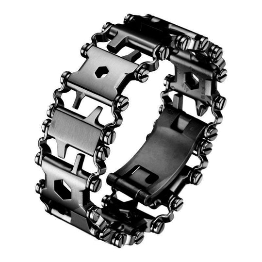 Bracelet multifonctionnel d'outils de survie en plein air en acier inoxydable pour hommes (large noir)