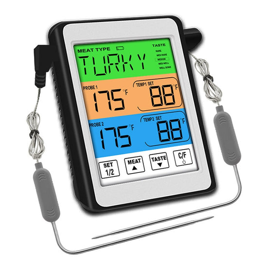 CH-212 Dual Probe Color Screen Smart Alarm Grill Kitchen Thermometer, Color:Colorful Backlight - Cooking Thermometers by buy2fix | Online Shopping UK | buy2fix