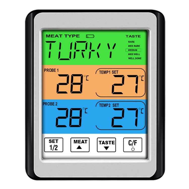 CH-212 Dual Probe Color Screen Smart Alarm Grill Kitchen Thermometer, Color:Colorful Backlight - Cooking Thermometers by buy2fix | Online Shopping UK | buy2fix
