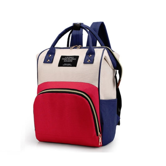 Mummy Bag Large Capacity Multifunctional Backpack Waterproof Baby Bottle Diaper Bag(Red Beige Blue) - Double-shoulder Bags by buy2fix | Online Shopping UK | buy2fix