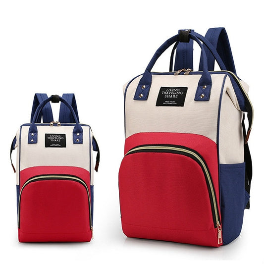 Mummy Bag Large Capacity Multifunctional Backpack Waterproof Baby Bottle Diaper Bag(Red Beige Blue) - Double-shoulder Bags by buy2fix | Online Shopping UK | buy2fix