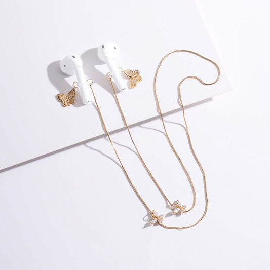 Universal Anti-lost Chain for Wireless Earphones Sweet and Simple Commuter Zircon Butterfly Anti-lost Necklace(Golden) - Anti-lost & Holder by buy2fix | Online Shopping UK | buy2fix