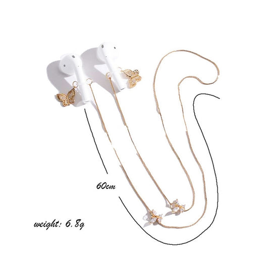 Universal Anti-lost Chain for Wireless Earphones Sweet and Simple Commuter Zircon Butterfly Anti-lost Necklace(Golden) - Anti-lost & Holder by buy2fix | Online Shopping UK | buy2fix