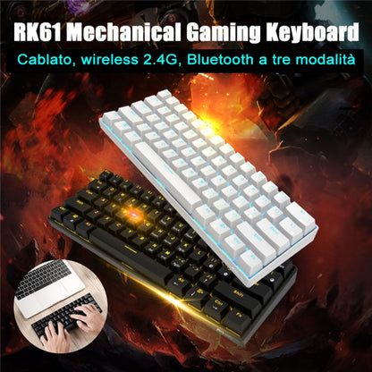 RK61 61 Keys Bluetooth / 2.4G Wireless / USB Wired Three Modes Tablet Mobile Gaming Mechanical Keyboard, Cable Length: 1.5m, Style:Red Shaft(Black) - Wired Keyboard by buy2fix | Online Shopping UK | buy2fix
