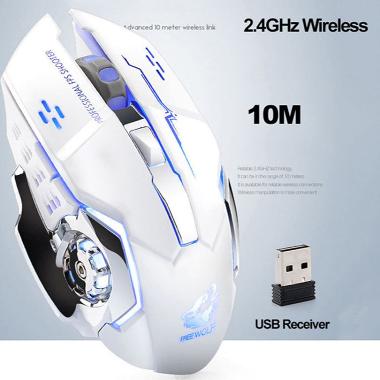 FREEDOM-WOLF X8 2400 DPI 6 Keys 2.4G Wireless Charging Silent Luminous Gaming Mechanical Mouse(Metal Grey) by buy2fix