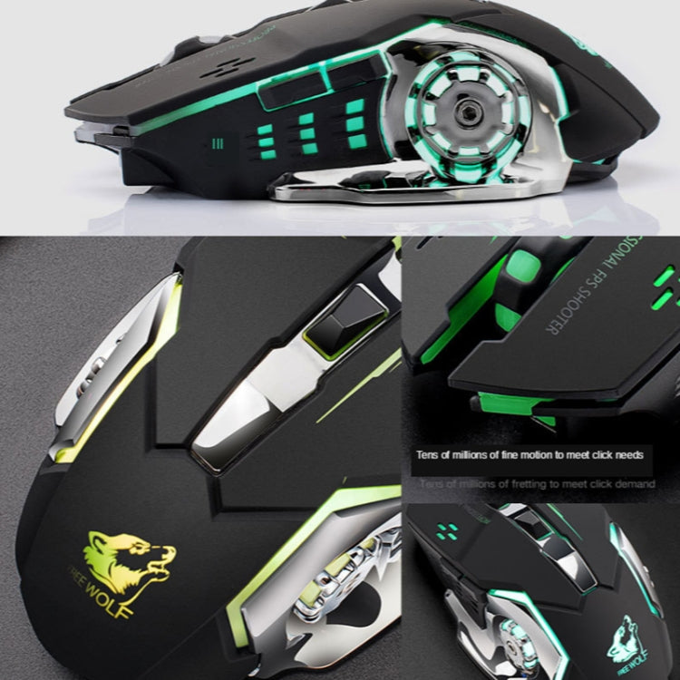FREEDOM-WOLF X8 2400 DPI 6 Keys 2.4G Wireless Charging Silent Luminous Gaming Mechanical Mouse(Star Black) by buy2fix