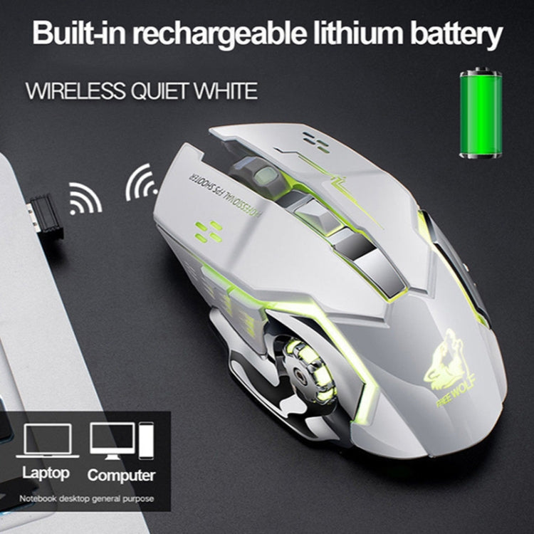 FREEDOM-WOLF X8 2400 DPI 6 Keys 2.4G Wireless Charging Silent Luminous Gaming Mechanical Mouse(Star Black) by buy2fix