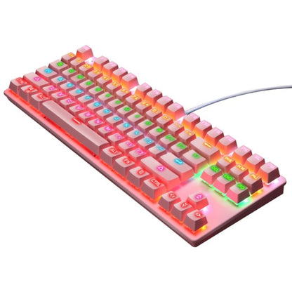 LEAVEN K550 87 Keys Green Shaft Gaming Athletic Office Notebook Punk Mechanical Keyboard, Cable Length: 1.8m(Pink) by buy2fix