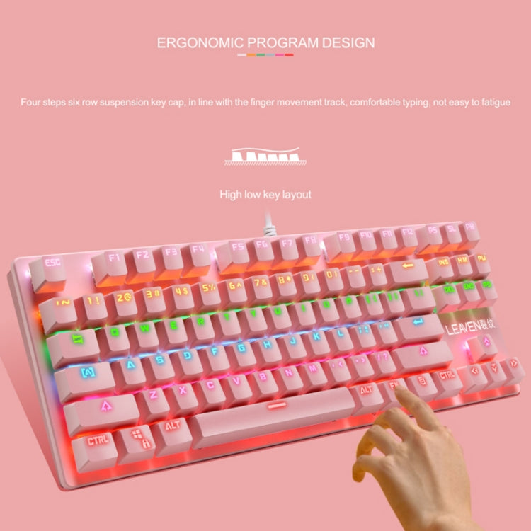 LEAVEN K550 87 Keys Green Shaft Gaming Athletic Office Notebook Punk Mechanical Keyboard, Cable Length: 1.8m(Pink) by buy2fix