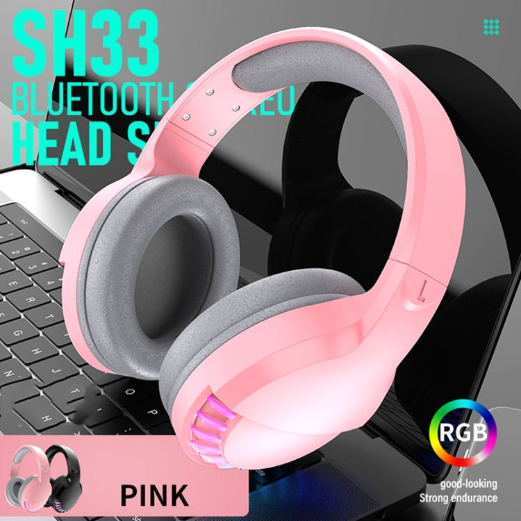 SH33 Bluetooth Wired Dual-mode RGB Headset Mobile Phone Heavy Bass Noise Reduction Gaming Headset( Pink) by buy2fix