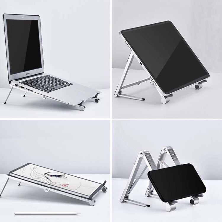 Metal Laptop Stand Computer Cooling Folding Mini Flat Raised Bracket(Silver) - Laptop Stand by buy2fix | Online Shopping UK | buy2fix