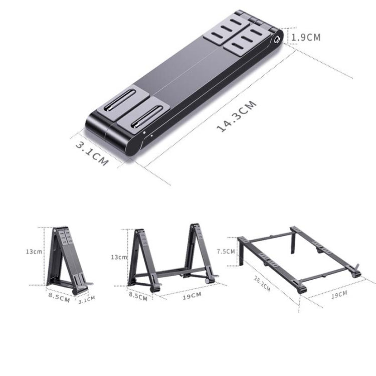 Metal Laptop Stand Computer Cooling Folding Mini Flat Raised Bracket(Silver) - Laptop Stand by buy2fix | Online Shopping UK | buy2fix