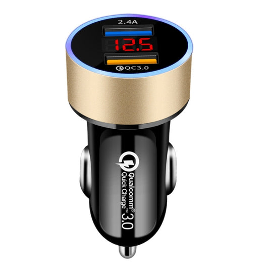 2 PCS Aluminum Ring Display Car Charger  QC3.0+2.4A Aluminum Alloy Multi-function Halo Digital Display Car Charger(Gold) - Car Charger by buy2fix | Online Shopping UK | buy2fix