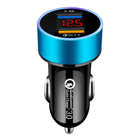 2 PCS Aluminum Ring Display Car Charger  QC3.0+2.4A Aluminum Alloy Multi-function Halo Digital Display Car Charger(Sapphire Blue) - Car Charger by buy2fix | Online Shopping UK | buy2fix