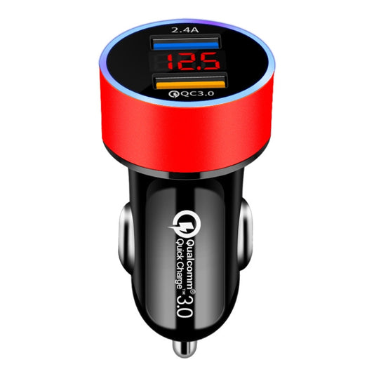 2 PCS Aluminum Ring Display Car Charger  QC3.0+2.4A Aluminum Alloy Multi-function Halo Digital Display Car Charger(Champagne Red) - Car Charger by buy2fix | Online Shopping UK | buy2fix