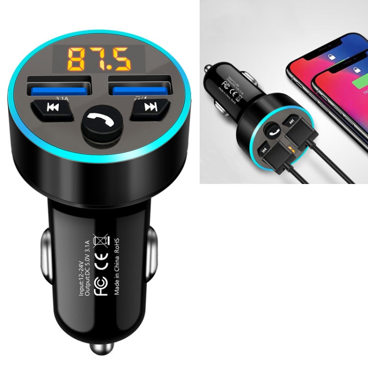 Halo Car MP3 Bluetooth Player Car Charger Car FM Transmitter 3.1A Car Charger(Elegant Black) - Car Charger by buy2fix | Online Shopping UK | buy2fix