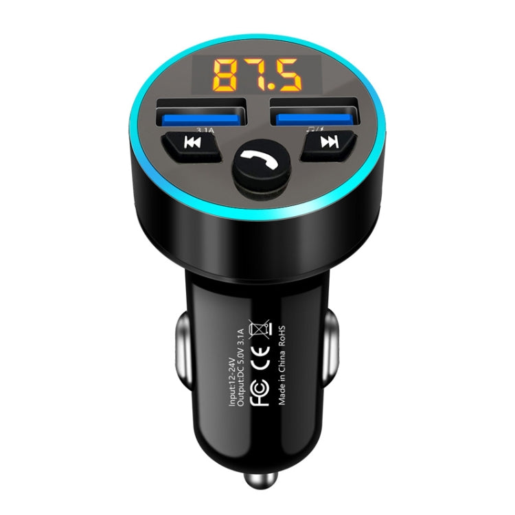 Halo Car MP3 Bluetooth Player Car Charger Car FM Transmitter 3.1A Car Charger(Elegant Black) - Car Charger by buy2fix | Online Shopping UK | buy2fix