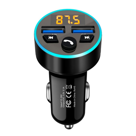 Halo Car MP3 Bluetooth Player Car Charger Car FM Transmitter 3.1A Car Charger(Elegant Black) - Car Charger by buy2fix | Online Shopping UK | buy2fix