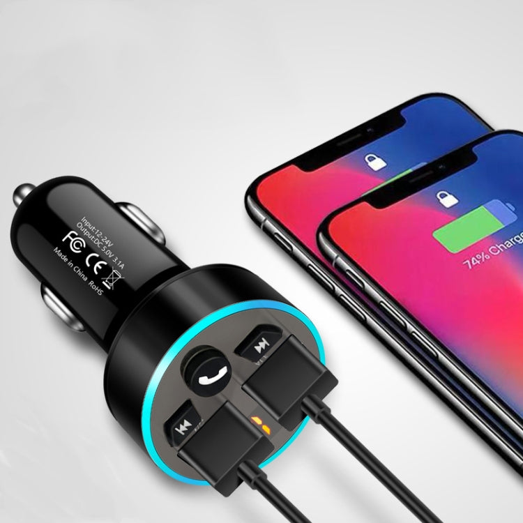 Halo Car MP3 Bluetooth Player Car Charger Car FM Transmitter 3.1A Car Charger(Elegant Black) - Car Charger by buy2fix | Online Shopping UK | buy2fix