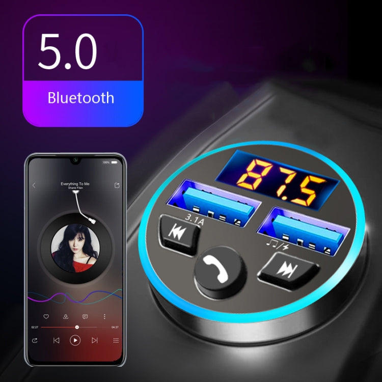 Halo Car MP3 Bluetooth Player Car Charger Car FM Transmitter 3.1A Car Charger(Elegant Black) - Car Charger by buy2fix | Online Shopping UK | buy2fix