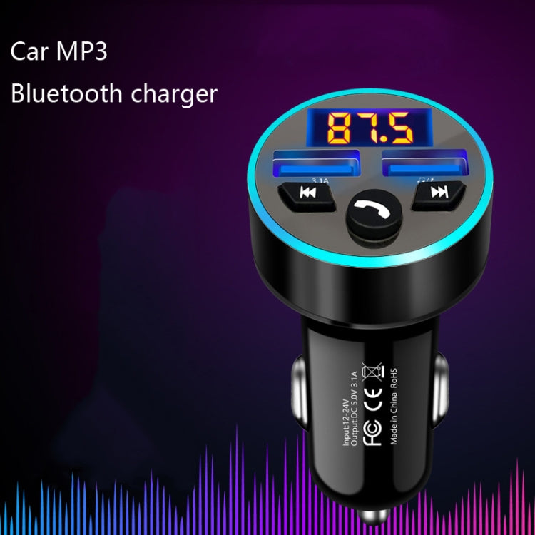 Halo Car MP3 Bluetooth Player Car Charger Car FM Transmitter 3.1A Car Charger(Elegant Black) - Car Charger by buy2fix | Online Shopping UK | buy2fix