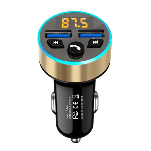 Halo Car MP3 Bluetooth Player Car Charger Car FM Transmitter 3.1A Car Charger(Tyrant Gold) - Car Charger by buy2fix | Online Shopping UK | buy2fix