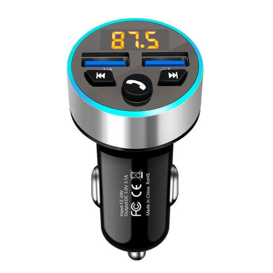Halo Car MP3 Bluetooth Player Car Charger Car FM Transmitter 3.1A Car Charger(Snow Silver) - Car Charger by buy2fix | Online Shopping UK | buy2fix