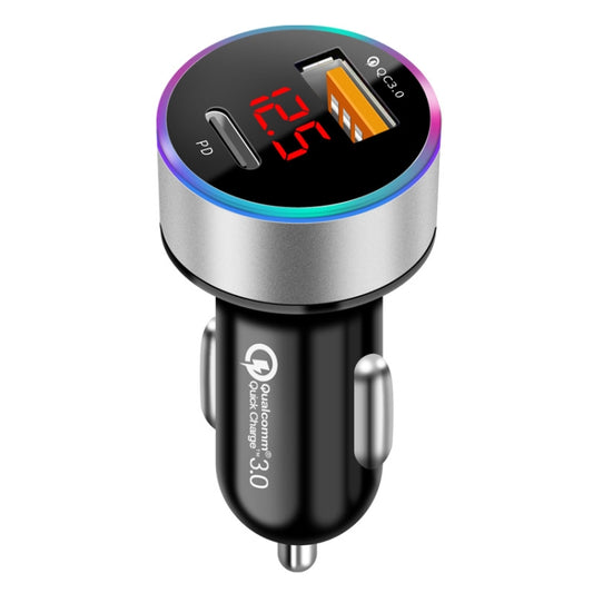 Aluminum Alloy Digital Display PD+QC3.0 Car Charger Multifunctional Car Charger(Snowflake Silver) - Car Charger by buy2fix | Online Shopping UK | buy2fix