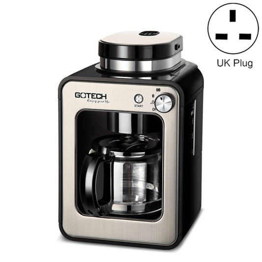 GOTECH Household Small Coffee Machine Automatic Grinding Integrated Commercial Freshly Ground Drip Coffee Pot, Style:UK Plug(Black) - Coffee Machine & Accessories by buy2fix | Online Shopping UK | buy2fix