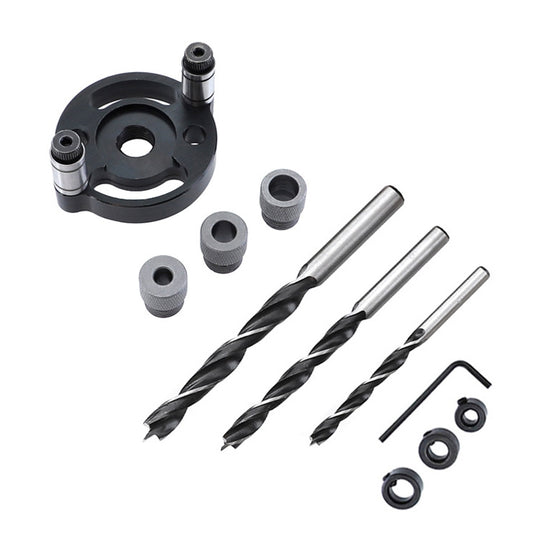 Woodworking Straight Hole Puncher Self-Centering Dowel Splicing Drilling Locator Woodworking Drilling Tool, Style: Black+7 PCS Drill Bit