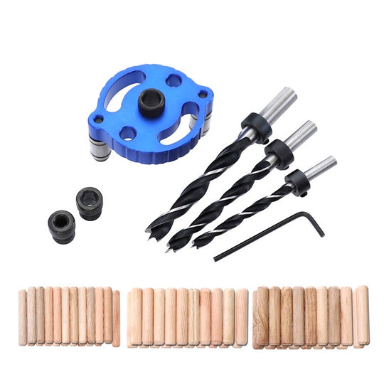 Woodworking Straight Hole Puncher Self-Centering Dowel Splicing Drilling Locator Woodworking Drilling Tool, Style: Blue+7 PCS Drill Bit+60 Wood Tip