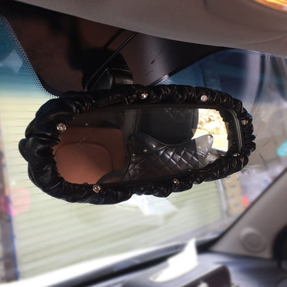Crystal Car Interior Accessories Rear View Mirror Cover Leather Auto Rearview Mirror Cover Decoration by buy2fix