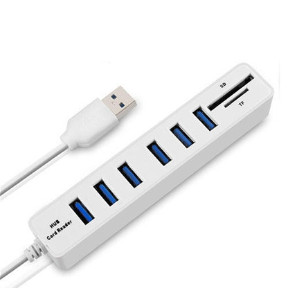 Multi USB 2.0 Hub USB Splitter High Speed 6 Ports with TF SD Card Reader(White) by buy2fix