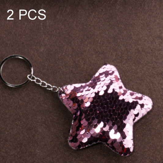 2 PCS Cute Chaveiro Star Keychain Glitter Pompom Sequins Key Chain Gifts for Women Llaveros Mujer Car Bag Accessories Key Ring(Pink) by buy2fix