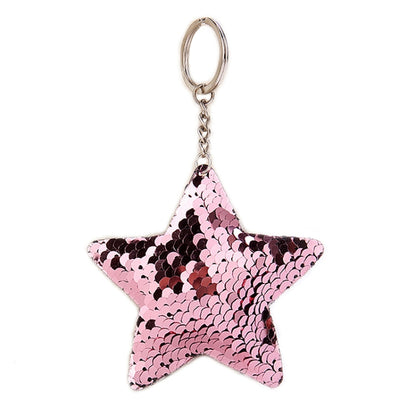 2 PCS Cute Chaveiro Star Keychain Glitter Pompom Sequins Key Chain Gifts for Women Llaveros Mujer Car Bag Accessories Key Ring(Pink) by buy2fix