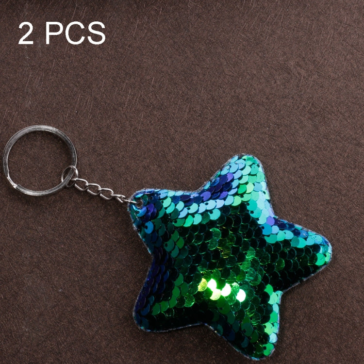 2 PCS Cute Chaveiro Star Keychain Glitter Pompom Sequins Key Chain Gifts for Women Llaveros Mujer Car Bag Accessories Key Ring(Green) by buy2fix
