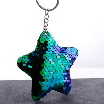 2 PCS Cute Chaveiro Star Keychain Glitter Pompom Sequins Key Chain Gifts for Women Llaveros Mujer Car Bag Accessories Key Ring(Green) by buy2fix