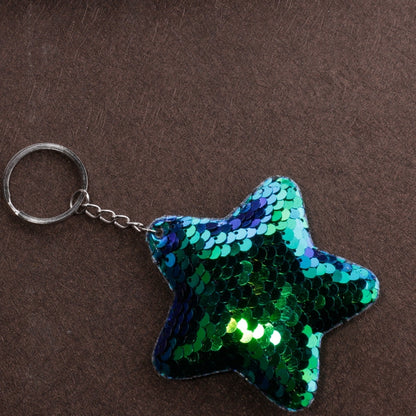 2 PCS Cute Chaveiro Star Keychain Glitter Pompom Sequins Key Chain Gifts for Women Llaveros Mujer Car Bag Accessories Key Ring(Green) by buy2fix