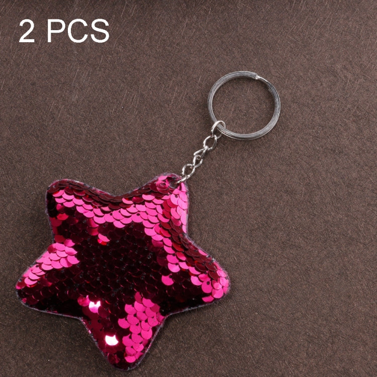 2 PCS Cute Chaveiro Star Keychain Glitter Pompom Sequins Key Chain Gifts for Women Llaveros Mujer Car Bag Accessories Key Ring(Magenta) by buy2fix