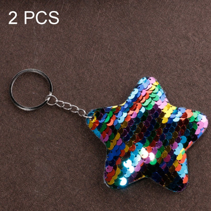 2 PCS Cute Chaveiro Star Keychain Glitter Pompom Sequins Key Chain Gifts for Women Llaveros Mujer Car Bag Accessories Key Ring(Colorful) by buy2fix