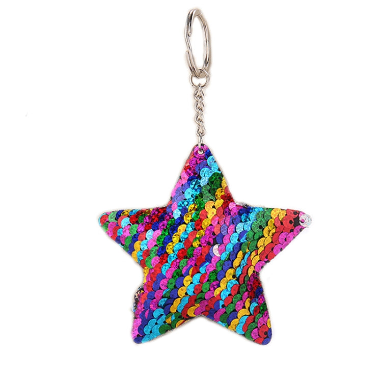 2 PCS Cute Chaveiro Star Keychain Glitter Pompom Sequins Key Chain Gifts for Women Llaveros Mujer Car Bag Accessories Key Ring(Colorful) by buy2fix