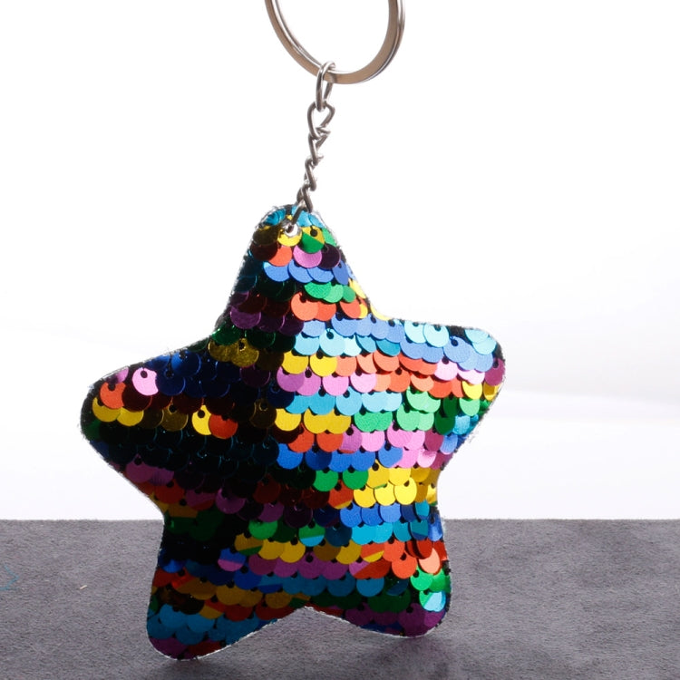 2 PCS Cute Chaveiro Star Keychain Glitter Pompom Sequins Key Chain Gifts for Women Llaveros Mujer Car Bag Accessories Key Ring(Colorful) by buy2fix